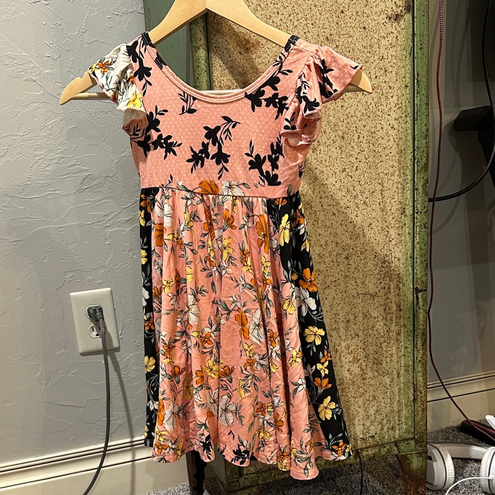 Dot Dot Smile Pink and Black Floral Kids Dress